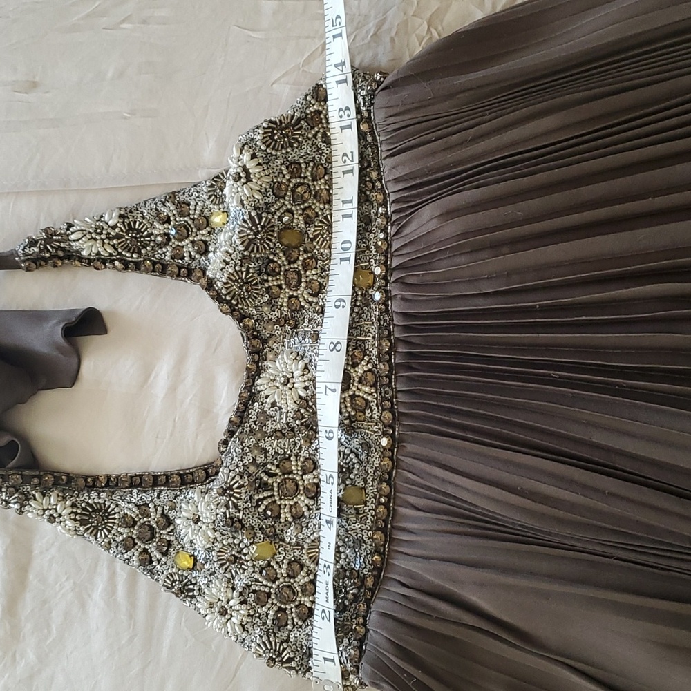 Reserved For Jaimie Alice + Olivia | Silk Taupe Backless Halterneck Beaded Dress - Picture 9 of 10
